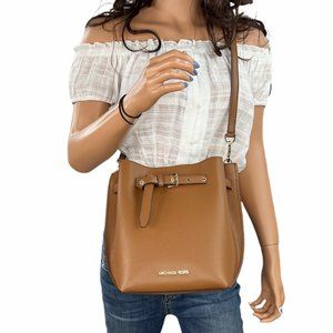 Michael Kors Emilia Small Bucket Messenger Crossbody Bag Brown